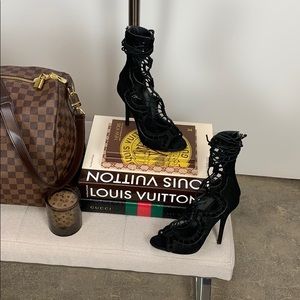 Giuseppe Zanotti Black Suede Lace Up Ankle Sandals